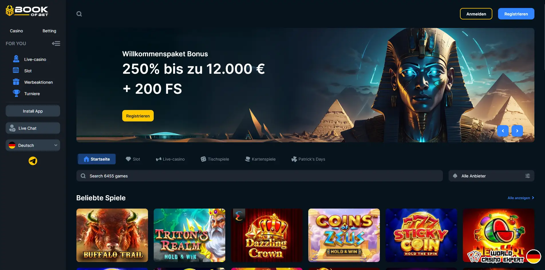 Bewertung des Online-Casino Book of Bet