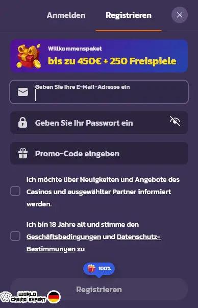 Registrieren Sie sich bei Coolzino Casino