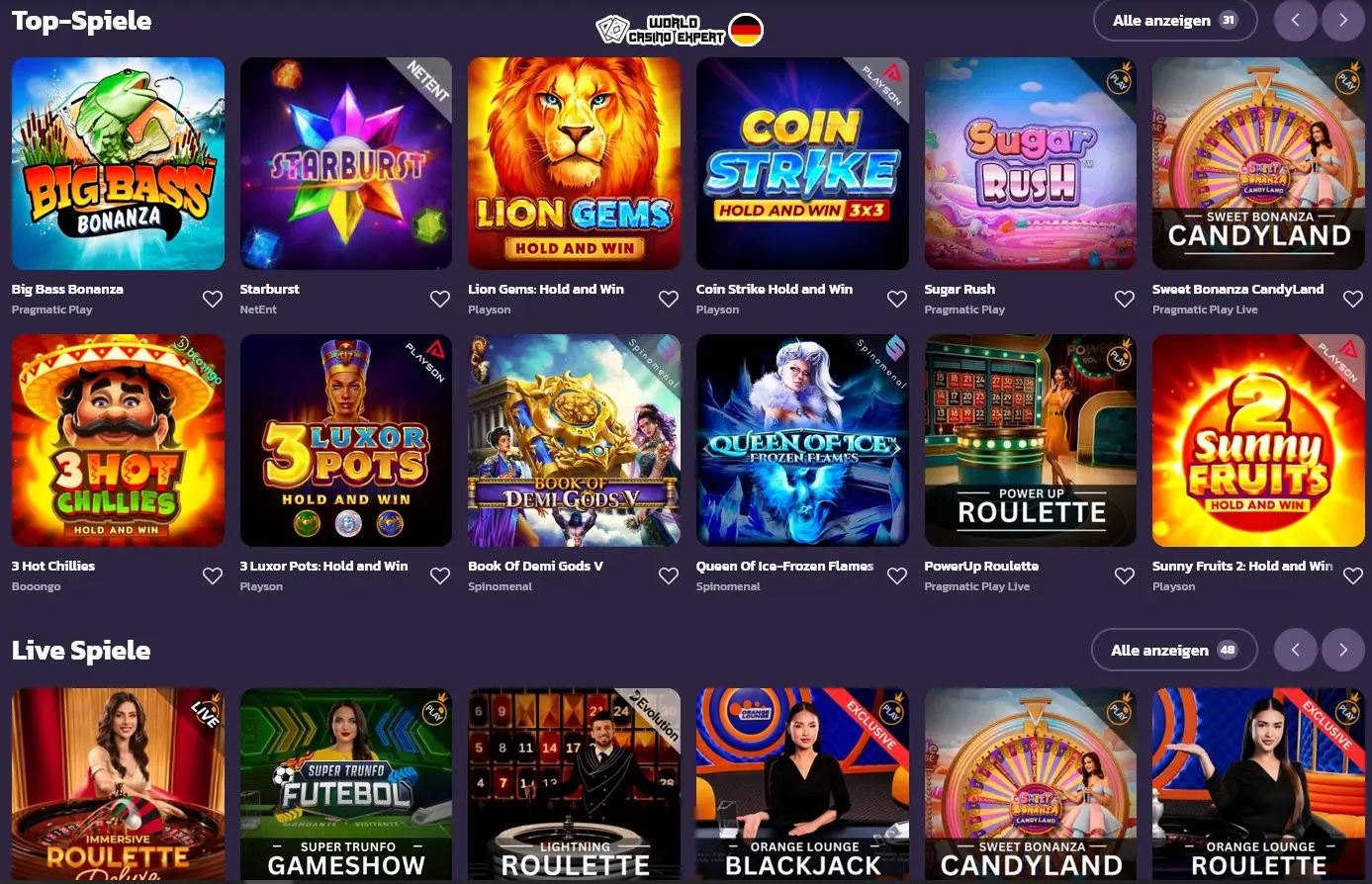 Spielen Sie hochwertige Coolzino Online-Casinospiele von bekannten Softwareanbietern