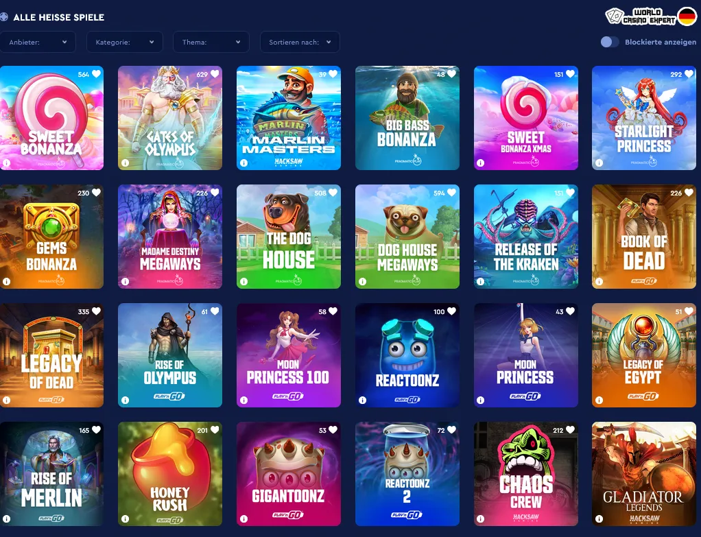 Spielangebot im Online-Kasino Celsius Casino